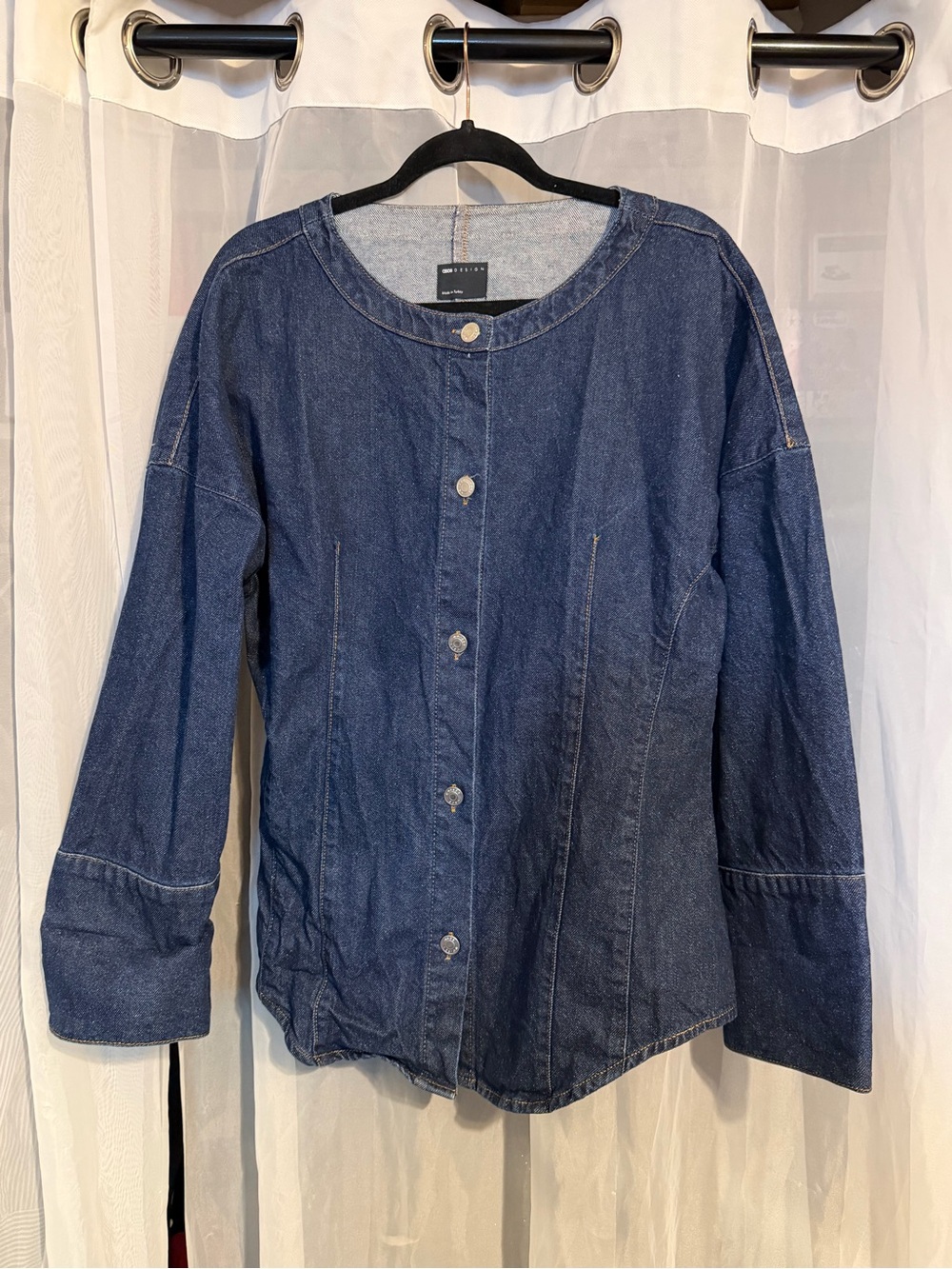 ASOS Dark Blue Denim Round-Neck Button Jacket